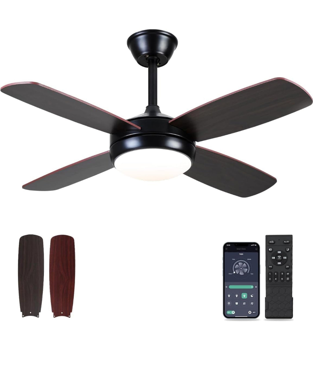 Asyko Ceiling Fans with Lights - 42" Black