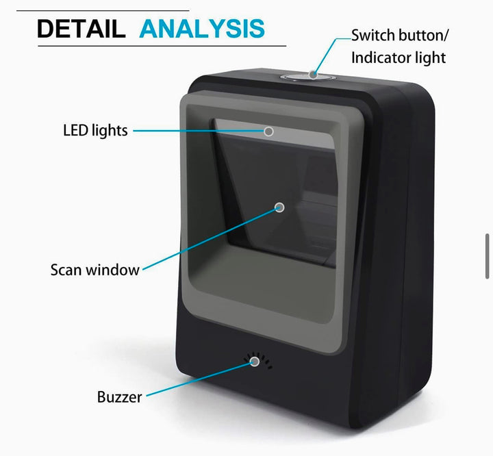 Alacrity Handsfree 2D 1D Barcode Scanner,Alacrity QR Omnidirectional Desktop Bar Code Reader Scanner