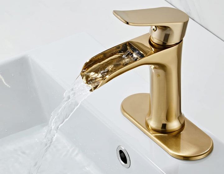 Yundoom Waterfall Bathroom Faucet Brushed Gold