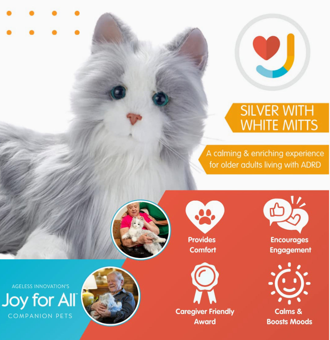 JOY FOR ALL - Silver Cat with White Mitts - Interactive Companion Pets - Realistic & Lifelike