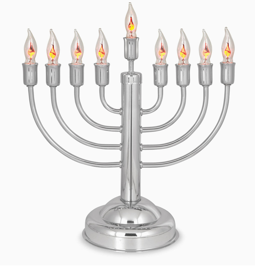 Aviv Judaica Classic Electric Hanukkah Menorah - Includes 9 Flickering Bulbs, Round Base