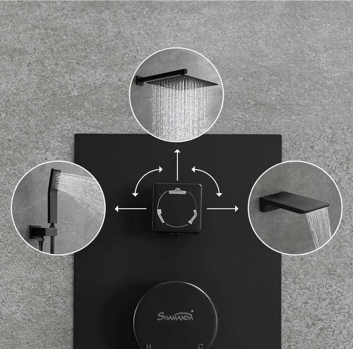 SHAMANDA Shower System with Waterfall Tub Spout and Handheld Shower Head, 12" - Matte Black, L1001-7