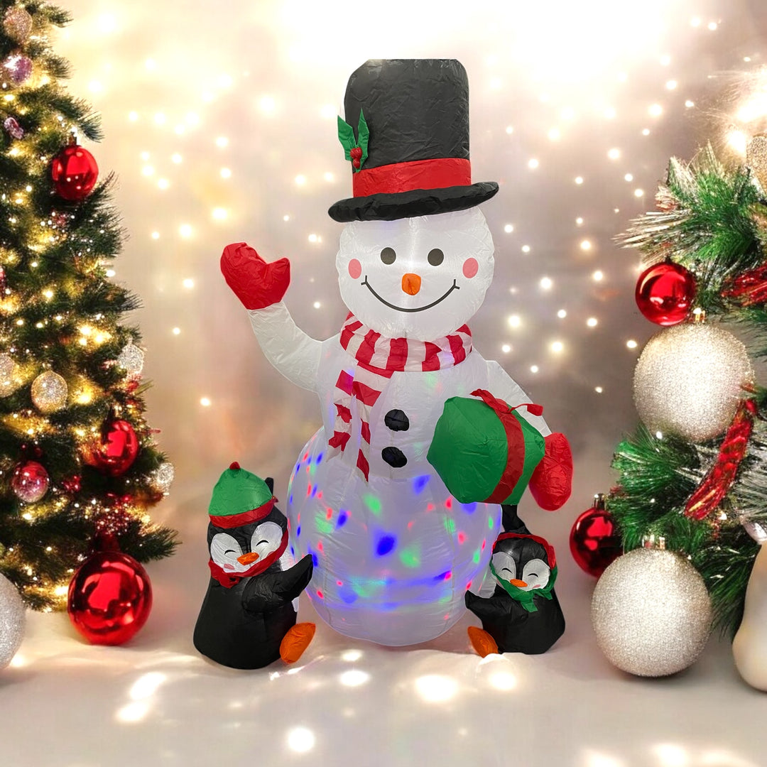 Coolmade 6 ft Inflatable Snowman with Two Penguins and Present.