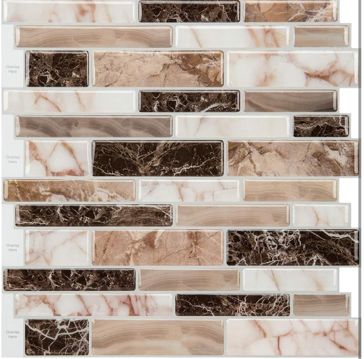 LONGKING Self-Adhesive Kitchen Backsplash, Marble Look Decorative Tiles (10 Tiles)