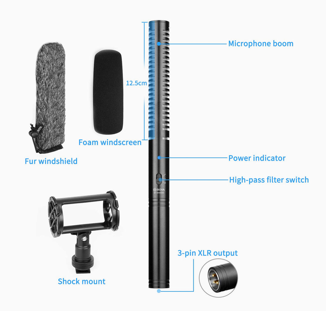 BOYA XLR Microphone, Shotgun Microphone BY-BM6060