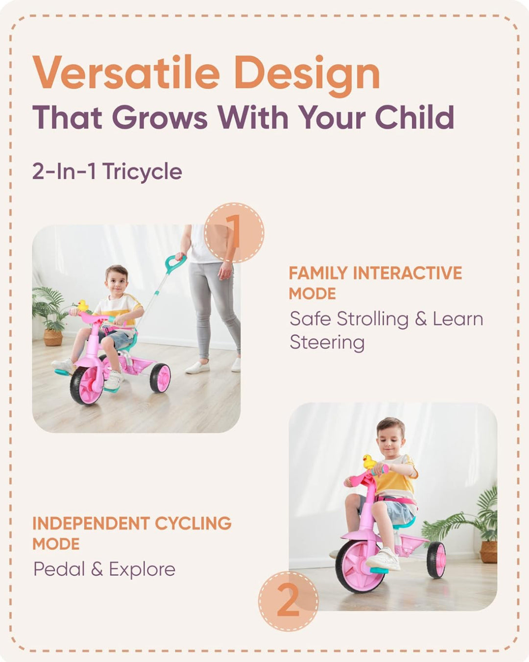 KRIDDO 2 in 1 Kids Tricycles