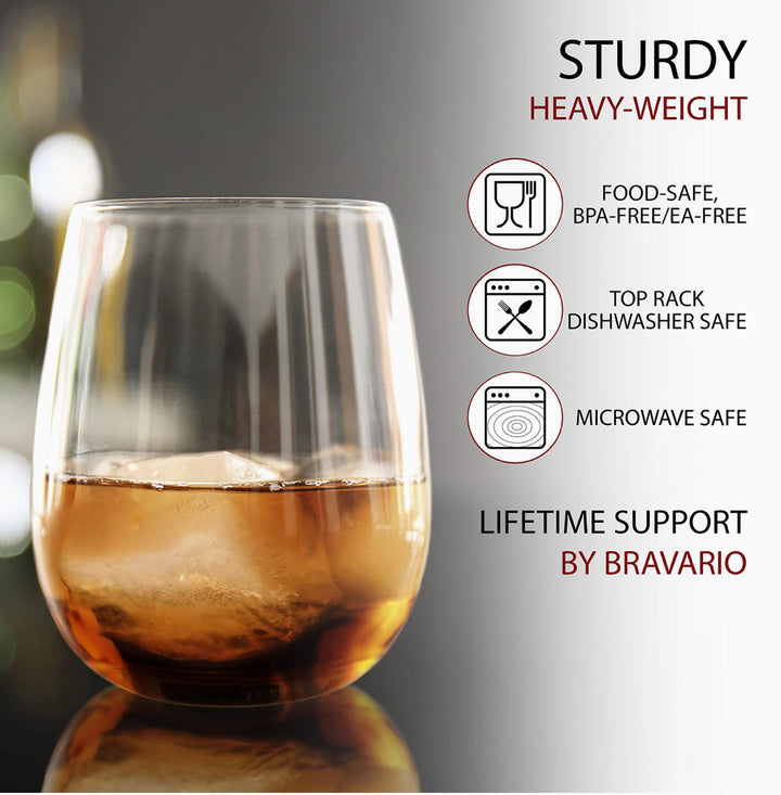 Bravario Unbreakable Stemless Plastic Wine Glasses | Reusable | Shatterproof 100% Tritan Plastic | Dishwasher-Safe | BPA-free | Awesome for Indoor & Outdoor | 16 oz, Set of 8