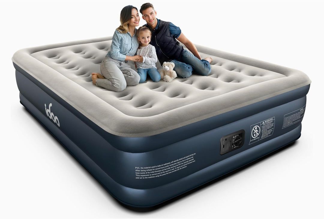 iDOO Queen Air Mattress with Built in Pump, 18 Raised Comfort Blow up Mattress, Upgraded Four Chamber Airbed, Inflatable Mattress for Guests and Home, colchon inflable, Air Bed, 650 lbs Max