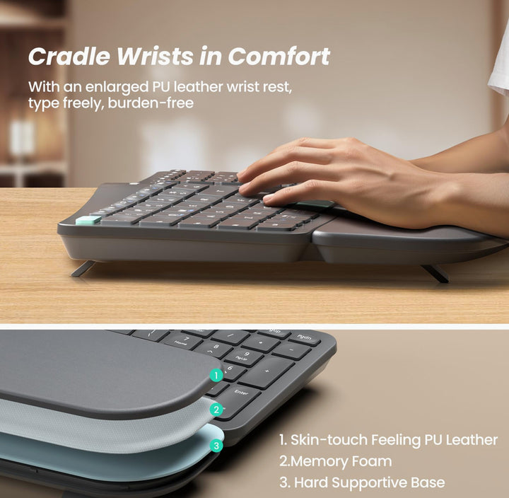 Nulea RT05B Wireless Ergonomic Keyboard, Split Keyboard with Cushioned Wrist Rest