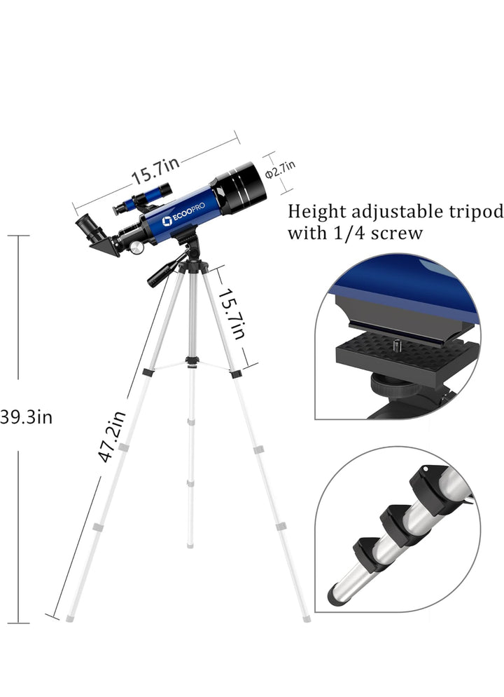 Ecoo Pro Astronomy Refractor Telescope with Adjustable Tripod