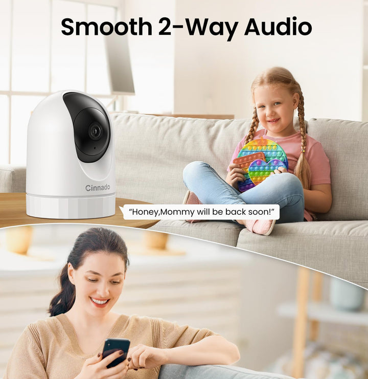 Cinnado 2K Home Security Cameras-2.4Ghz WiFi Indoor Camera with 360° Motion Detection, 2 Day Audio