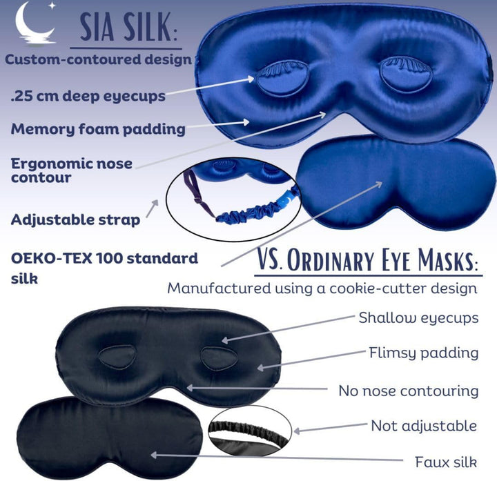 Sia Silk Sleep Mask with Eye Cups – No-Pressure 3D Eye Covers for Sleeping with Eyelash Extensions