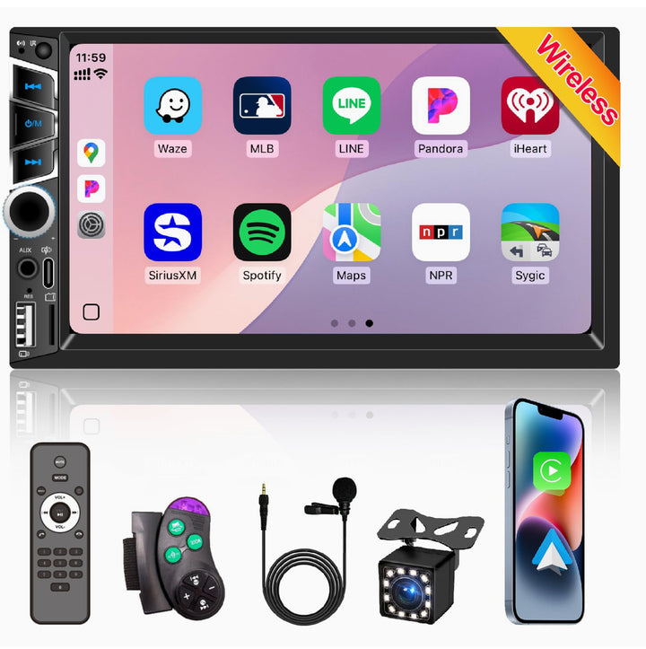 Nideocion Wireless Apple Carplay 7 inch Double Din Car Stereo