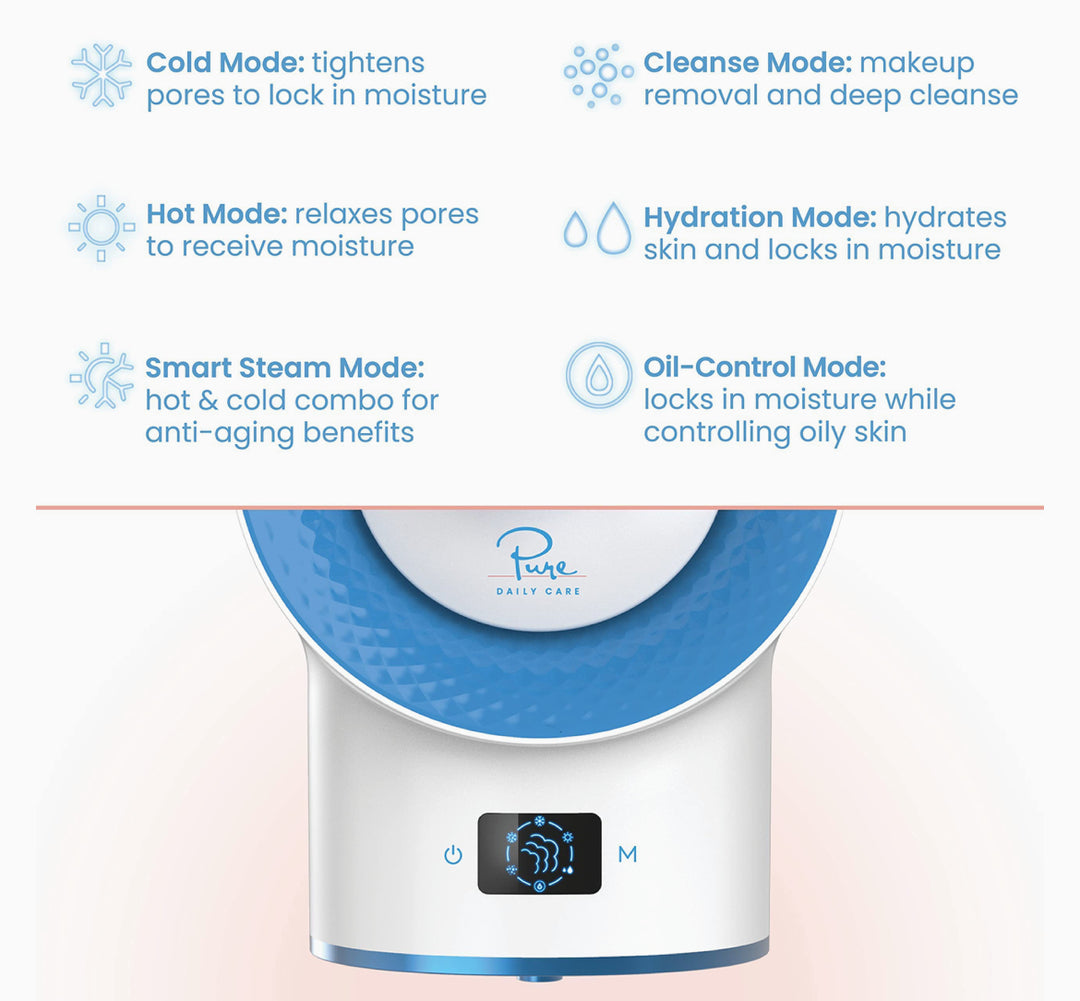 Pure Daily Care NanoSteamer Clinical - 10-in-1 Smart Steam Dermatologist Grade Ionic Facial Steamer with 2 Multi-Position Steam Nozzles