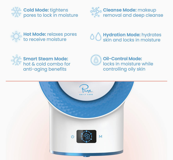 Pure Daily Care NanoSteamer Clinical - 10-in-1 Smart Steam Dermatologist Grade Ionic Facial Steamer with 2 Multi-Position Steam Nozzles