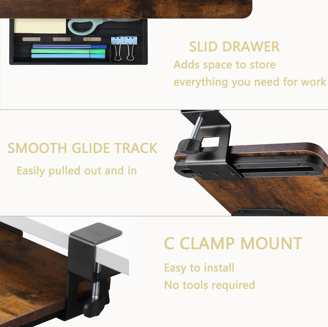 ETHU Keyboard Tray Under Desk, 26.77" X 11.81" Large Size with C Clamp-on Mount