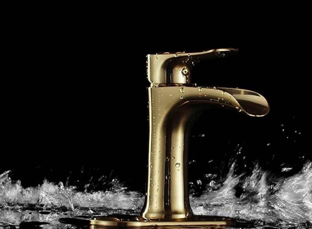 Yundoom Waterfall Bathroom Faucet Brushed Gold