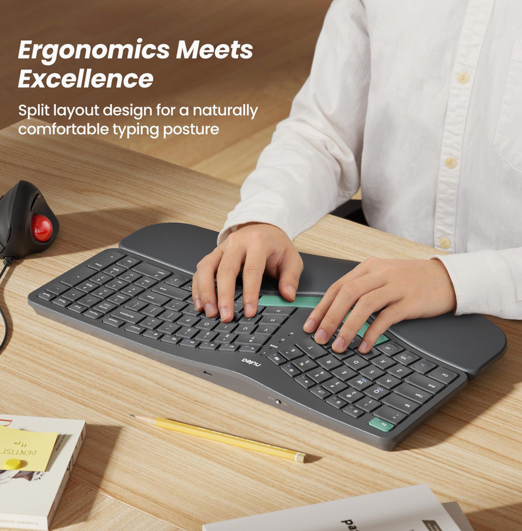 Nulea RT05B Wireless Ergonomic Keyboard, Split Keyboard with Cushioned Wrist Rest