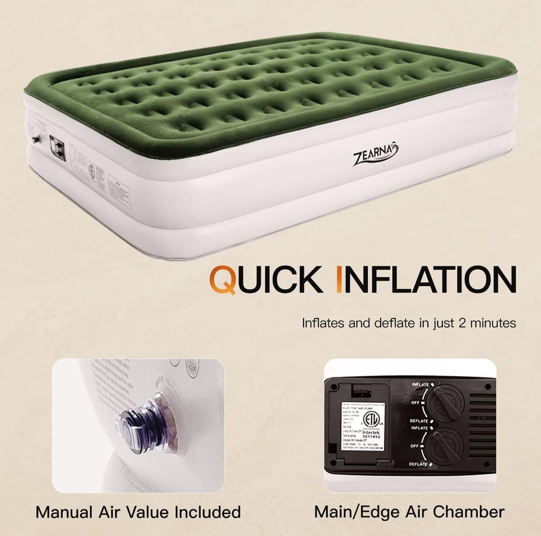 Zearna Air Mattress Queen with Built in Pump