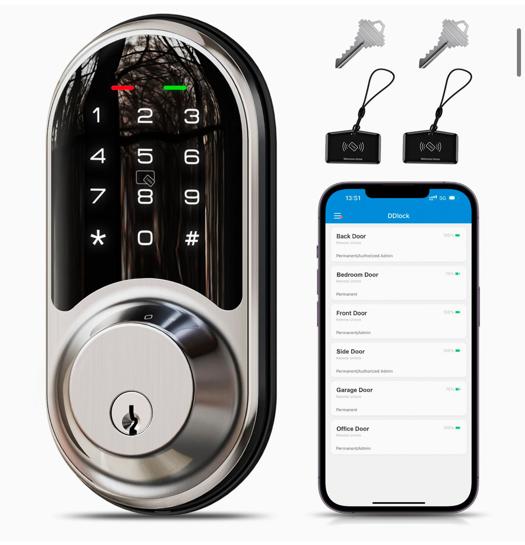 Veise Smart Lock, Keyless Entry Door Lock, Smart Locks for Front Door with App Control, Satin Nickel