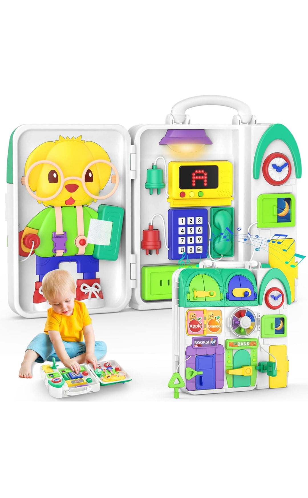 BQU Montessori Educational Toys Bilingual Busy Board for Toddlers 1-3