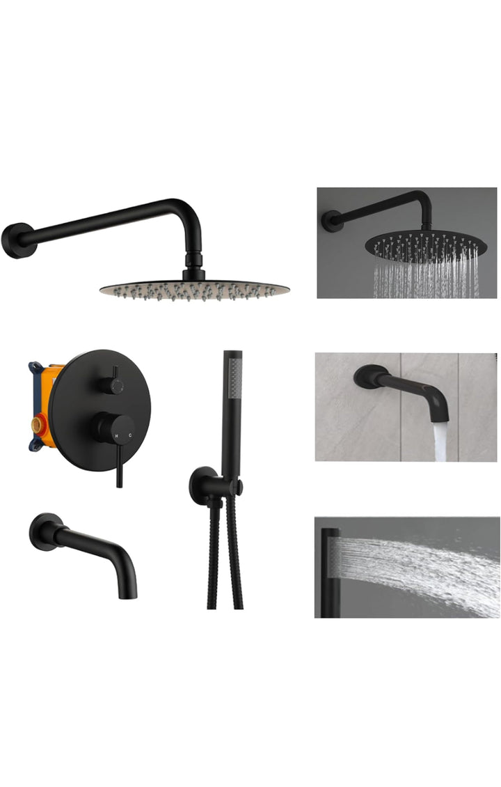 Clihome Black Shower System Set 10 Inch with Tub Spout