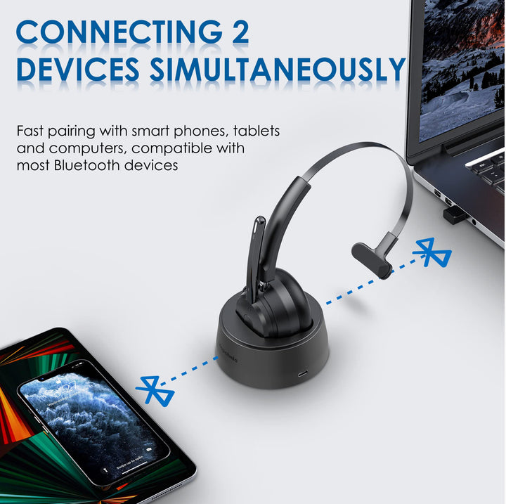 Mopchnic Bluetooth Wireless Headset with AI Noise Canceling Microphone