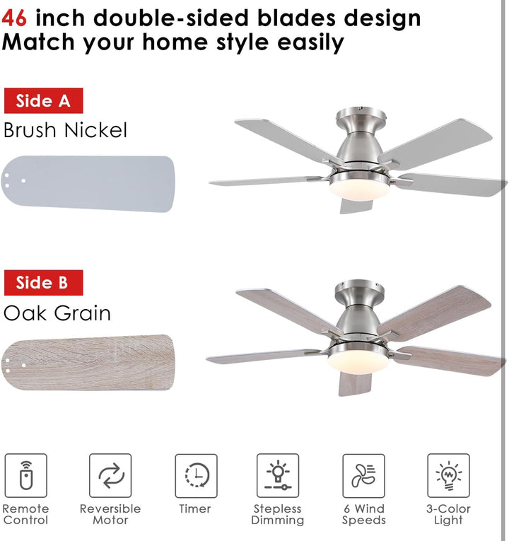 Mpayel Ceiling Fans with Lights and Remote/APP Control, 46" Brushed Nickel