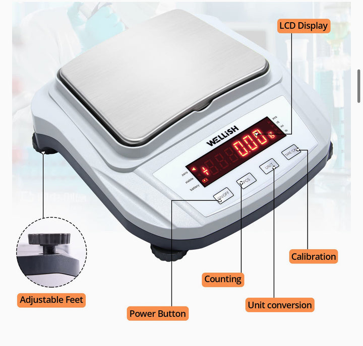 WELLiSH Lab Scale 2000g/0.01g High Precision Digital Scale