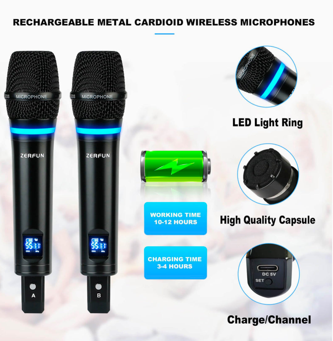 Zerfun 4 Channel Rechargeable Wireless Microphone System