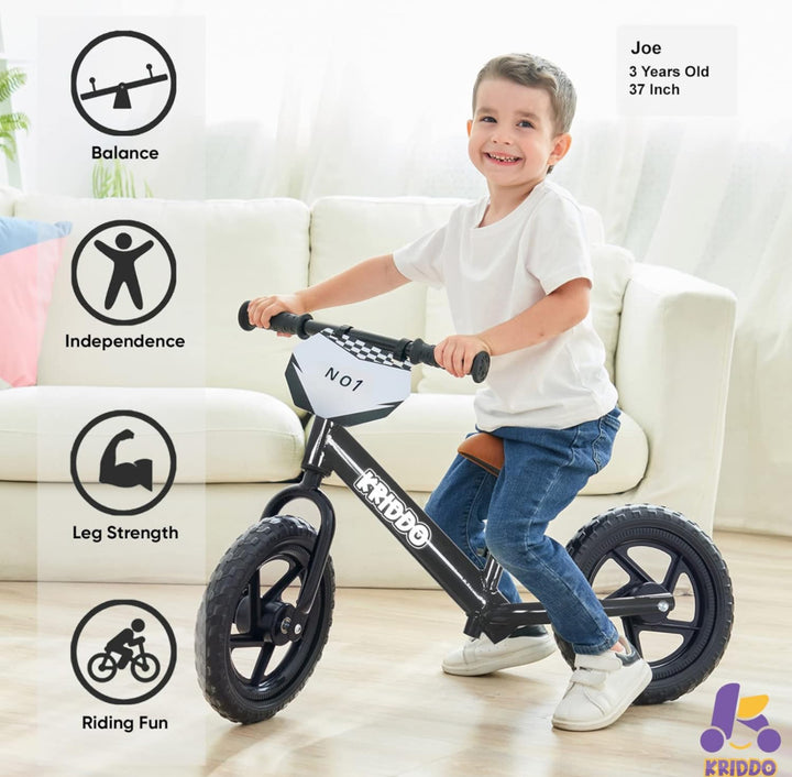 KRIDDO Toddler Balance Bike 2 Year Old, Age 24 Months to 5 Years Old, 12 Inch Push Bicycle with Customize Plate