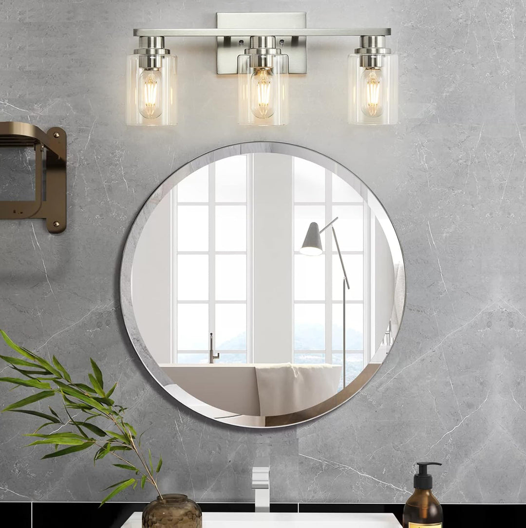 Atocif 3 Light Bathroom Vanity Light, Brushed Nickel Bathroom Light Fixture with Clear Glass Shade