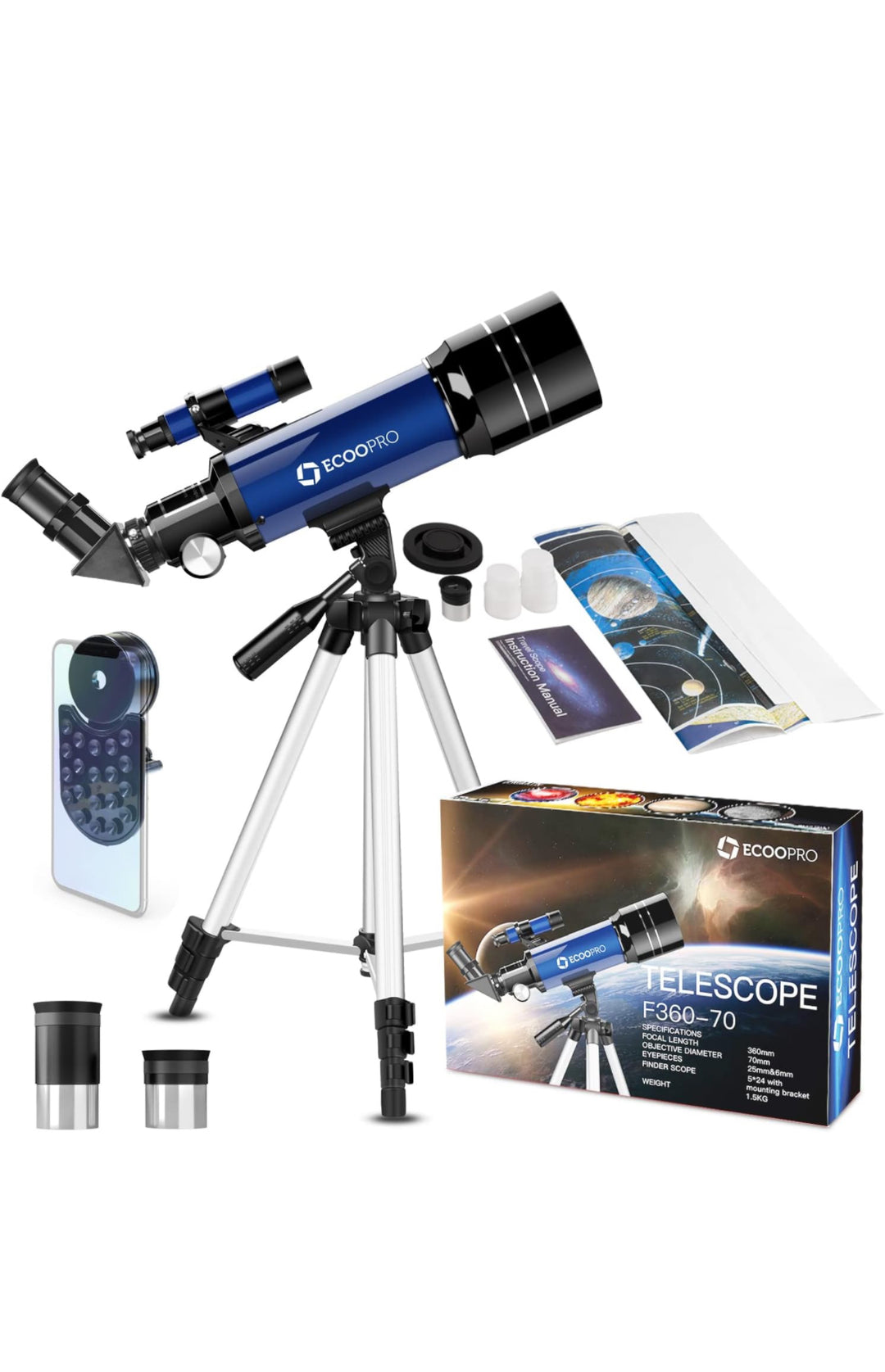 Ecoo Pro Astronomy Refractor Telescope with Adjustable Tripod