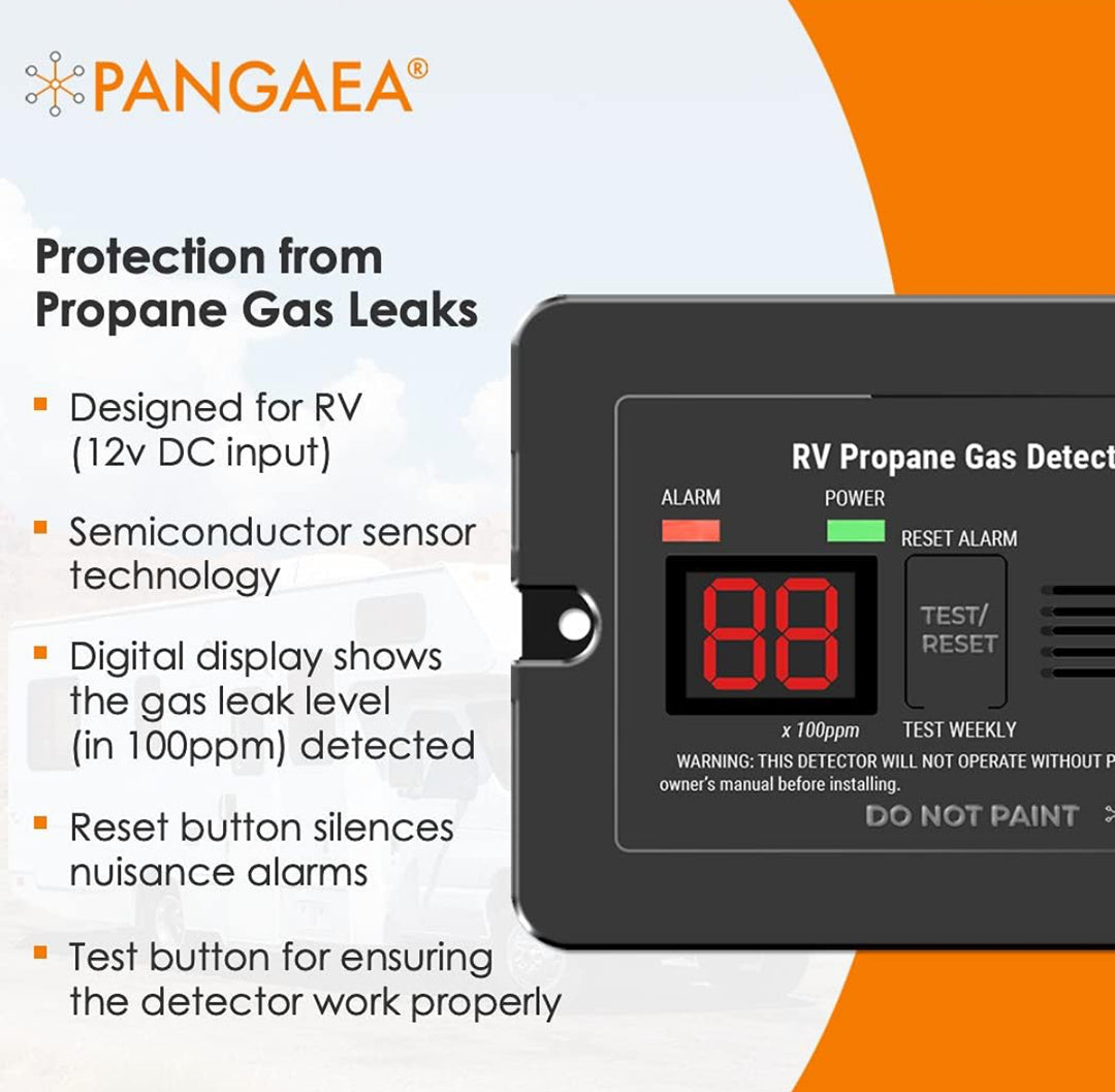 PANGAEA Digital RV Propane Gas Detector with 85dB Loud Alarm, DC 12V, for Trailer, Motorhome, Motorcoach (Surface Mount - Black)