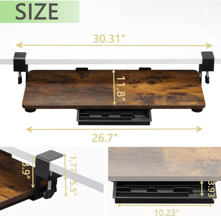 ETHU Keyboard Tray Under Desk, 26.77" X 11.81" Large Size with C Clamp-on Mount