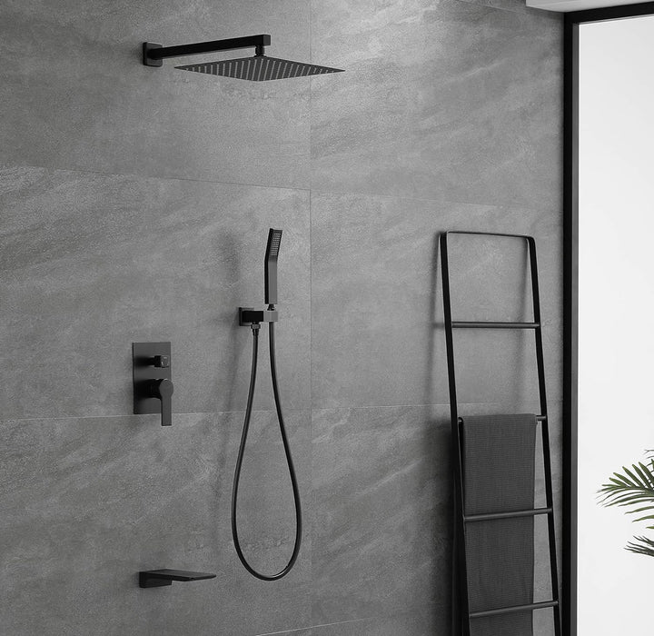 SHAMANDA Shower System with Waterfall Tub Spout and Handheld Shower Head, 12" - Matte Black, L1001-7