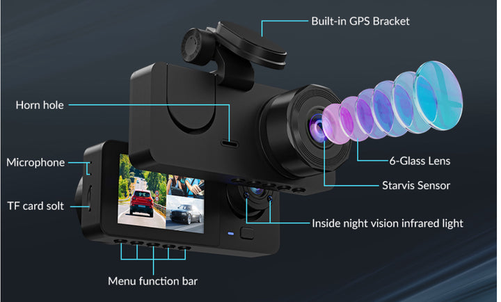 Prilotte 3 Channel 4K Dash Cam, Dash Cam Front and Rear Inside