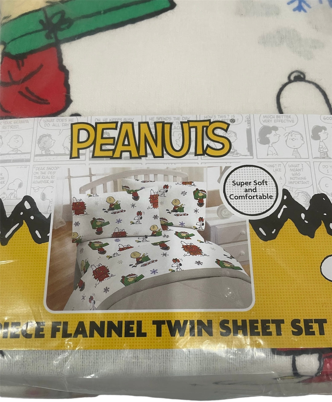 Franco Peanuts Charlie Brown & Snoopy Christmas Bedding Flannel Sheet Set for Twin Bed