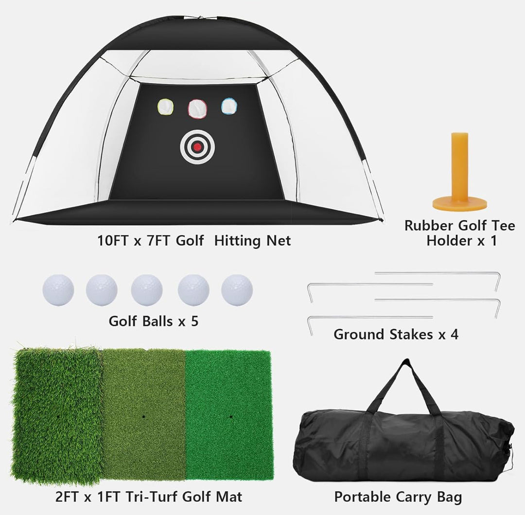 Guecar Golf Net, 10x7ft Golf Practice Net with Tri-Turf Golf Mat