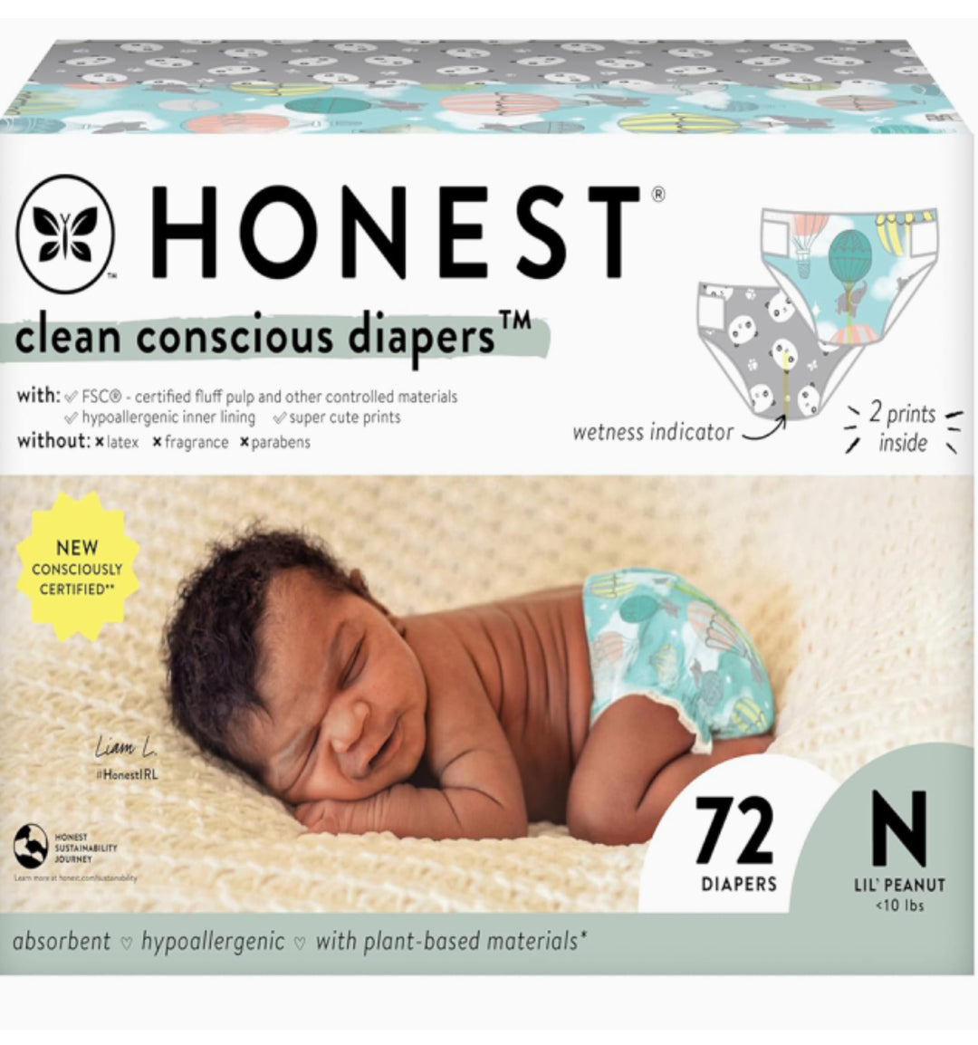 The Honest Company Clean Conscious Diapers | Plant-Based, Sustainable | Above It All + Pandas | Size Newborn, 72 Count