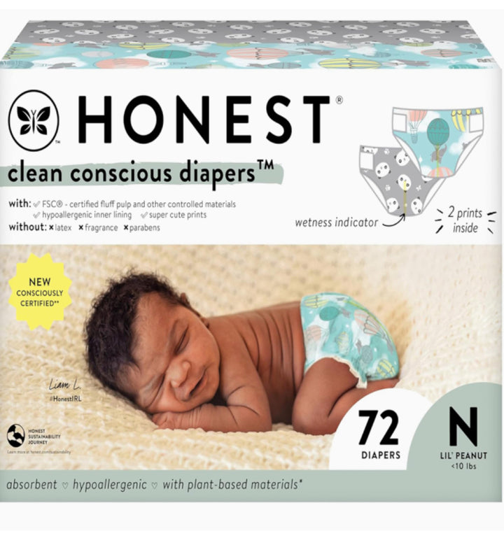 The Honest Company Clean Conscious Diapers | Plant-Based, Sustainable | Above It All + Pandas | Size Newborn, 72 Count