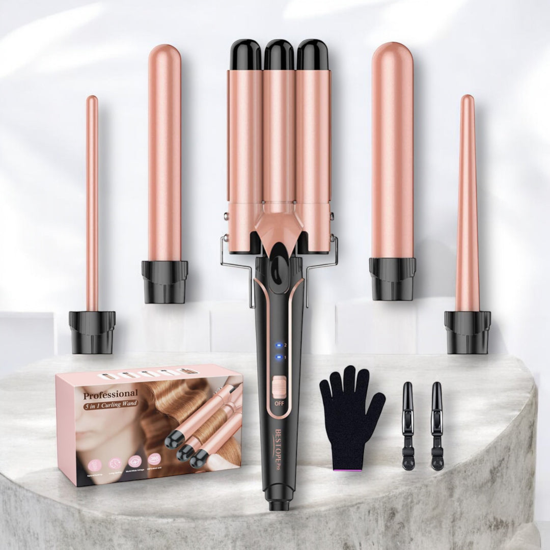 BESTOPE PRO Waver Curling Iron - 3 Barrel Hair Crimper Iron, 5 in 1 Curling Wand Set