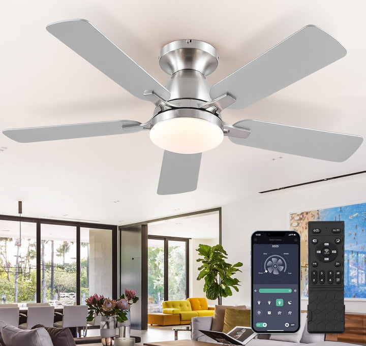 Mpayel Ceiling Fans with Lights and Remote/APP Control, 46" Brushed Nickel