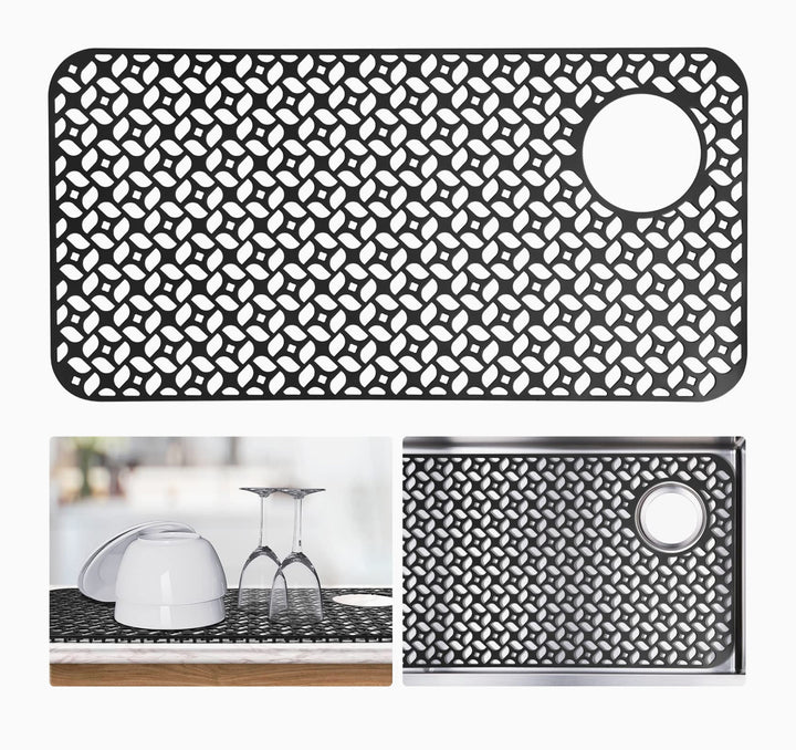 JUSTOGO Silicone Sink Mat, Black Sink Protectors for Kitchen Sink Grid Accessory, 1 PCS Non-slip Sink Mats for Bottom of Kitchen Farmhouse Stainless Steel Porcelain Sink Right & Left (28.2''x 14.2'')