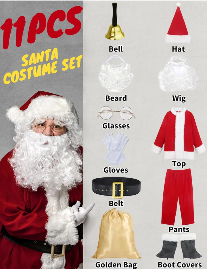 Ahititi 11pcs Men’s Deluxe Professional Santa Claus Outfit