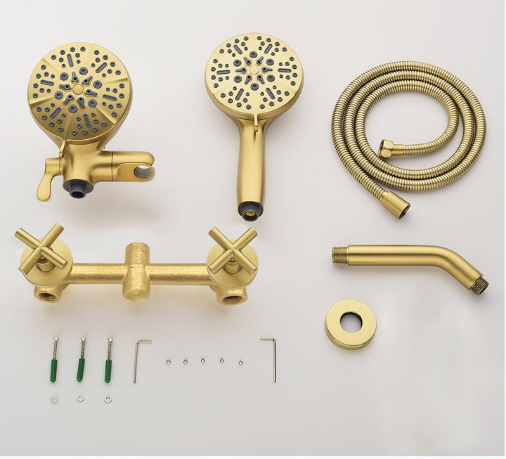 Difeini 2 Handle Shower Faucet System Complete 2 in 1 Shower Combo Set Brushed Gold