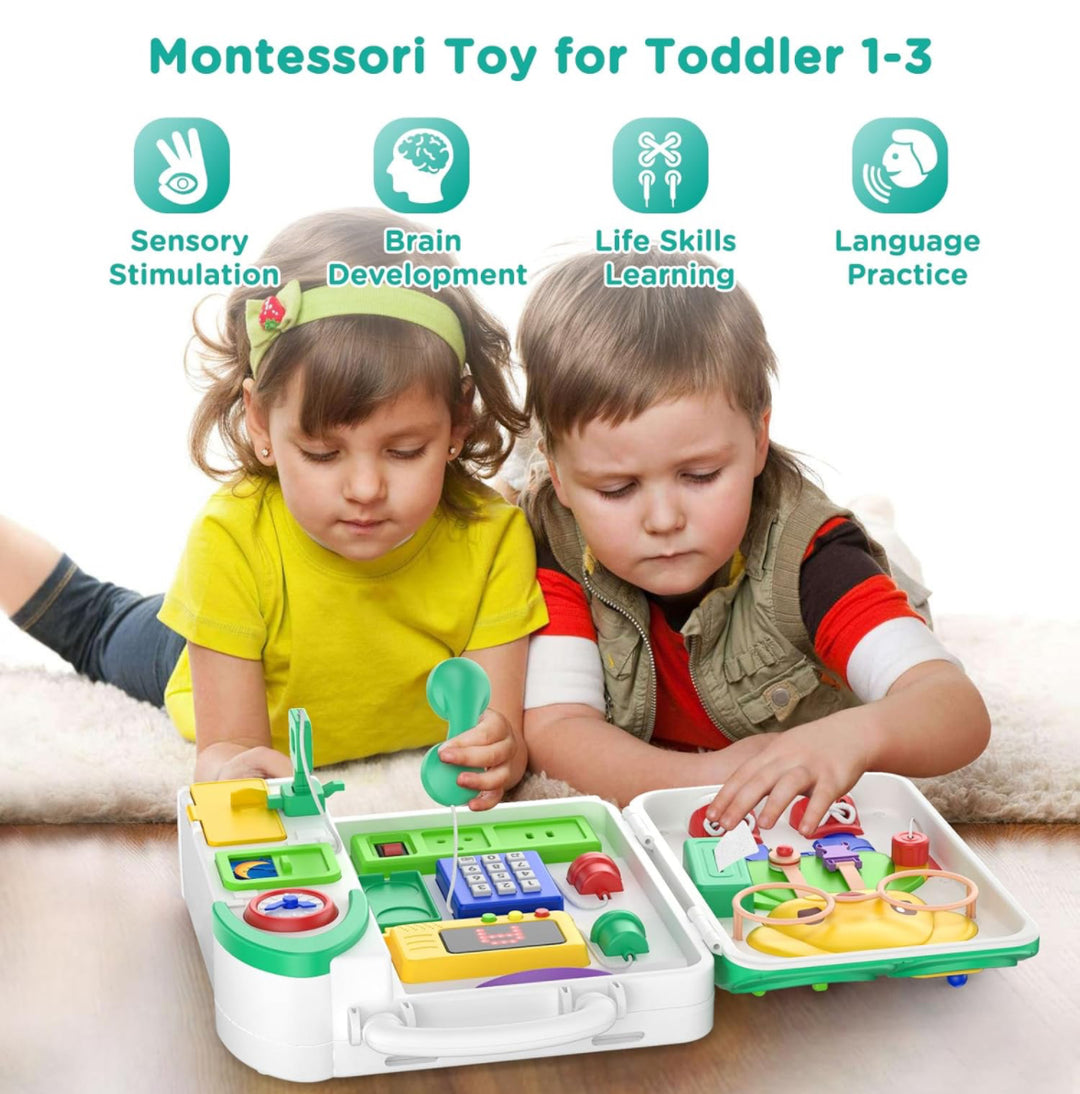 BQU Montessori Educational Toys Bilingual Busy Board for Toddlers 1-3