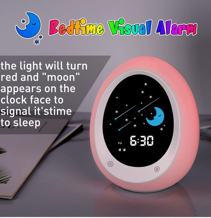 Butting Kids Alarm Clock, Toddler Sleep Training Clock with OK to Wake and Sound Machine