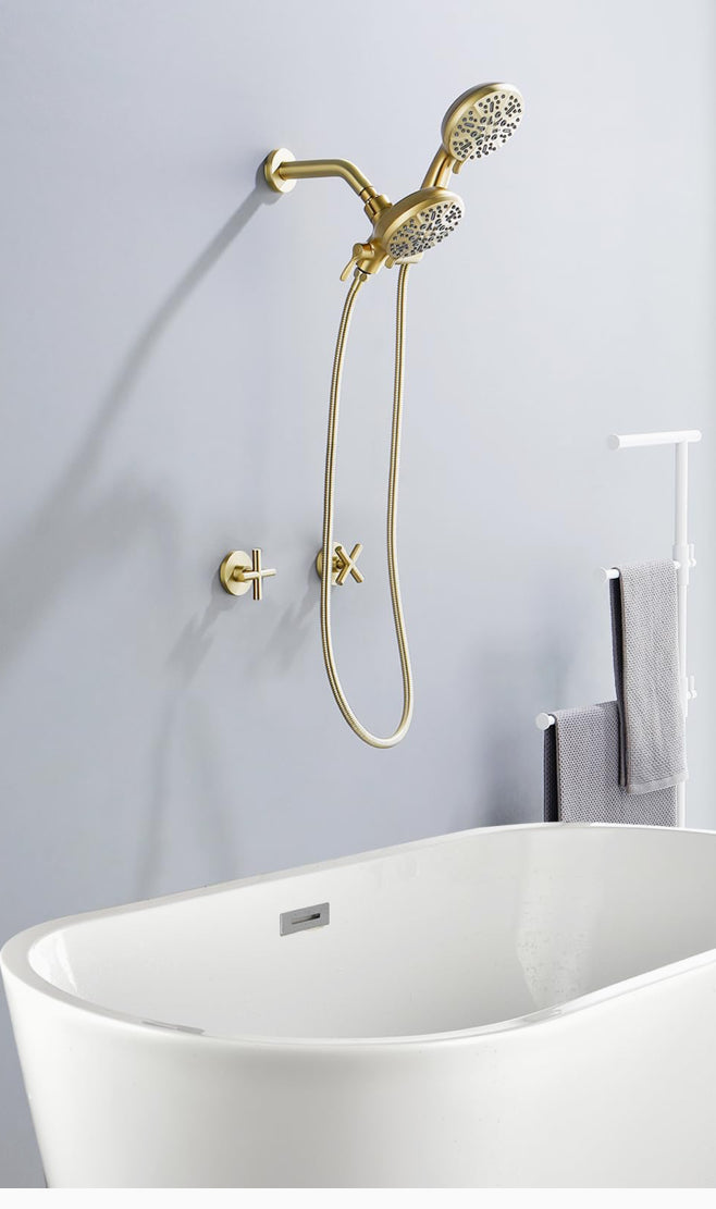 Difeini 2 Handle Shower Faucet System Complete 2 in 1 Shower Combo Set Brushed Gold