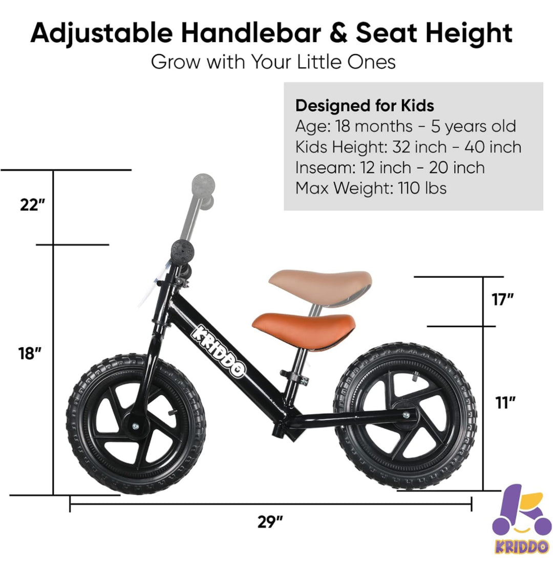 KRIDDO Toddler Balance Bike 2 Year Old, Age 24 Months to 5 Years Old, 12 Inch Push Bicycle with Customize Plate